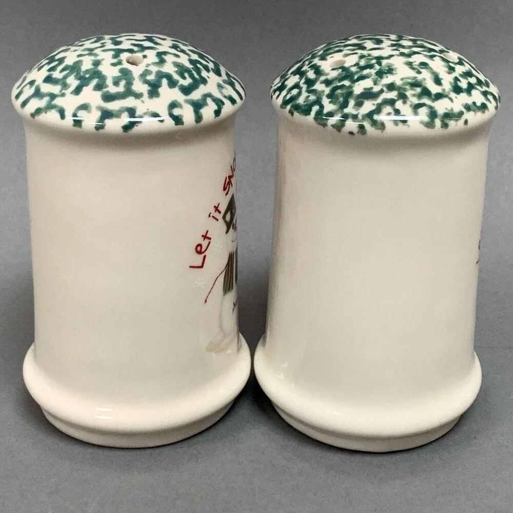 Spongeware Salt & Pepper Shakers Snowmen‎ Let it Snow Christmas Set of 2